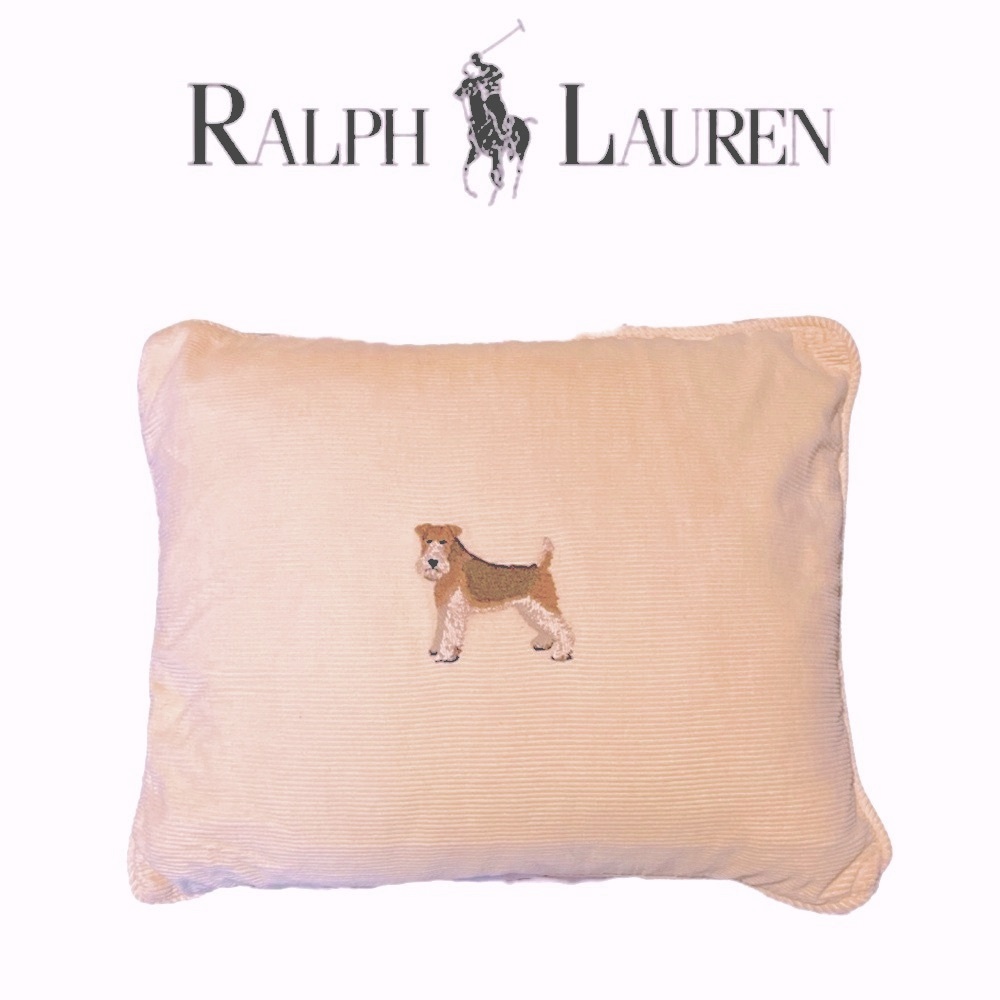 RALPH LAUREN➕Vintage Embroidered Fox Terrier Pinwale Corduroy Pillow